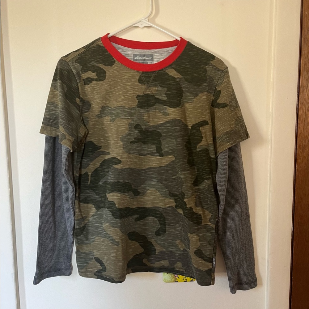 Eddie Bauer Kids Boys Large (14) Camouflage Pattern Long Sleeve Shirt
